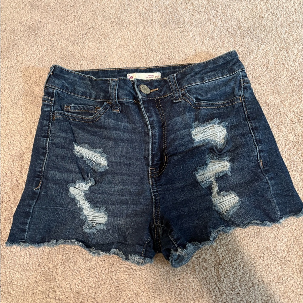SO Dark Blue Distressed Jean Shorts